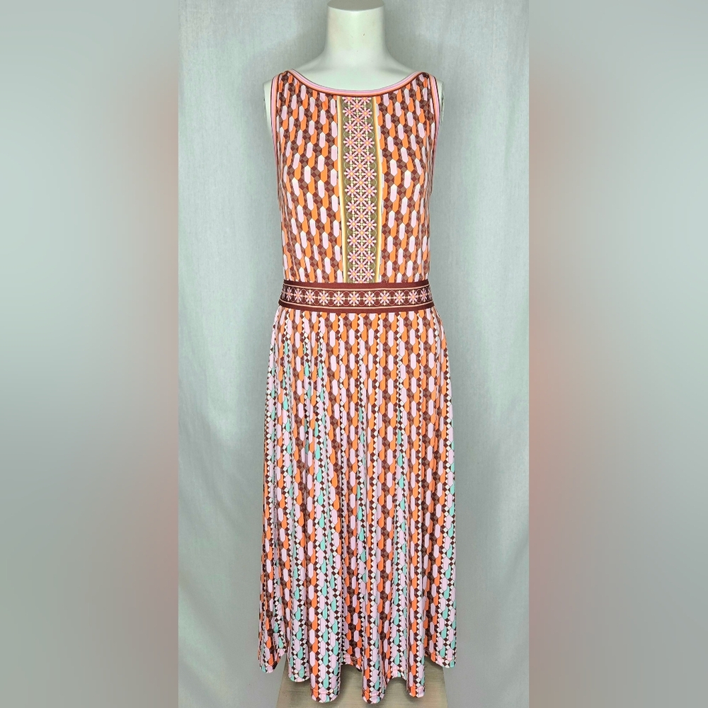 Max Studio London Geometric Print Boho Reto Maxi Dress Size L